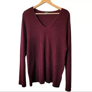 ❤️ ALFANI Plus Size Ribbed Shine V-Neck Sweater Women's 3X Burgundy Wine Red ❤️